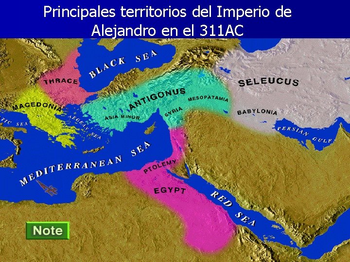 Principales territorios del Imperio de Alejandro en el 311 AC 