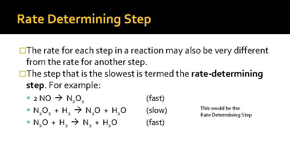 Rate Determining Step �The rate for each step in a reaction may also be