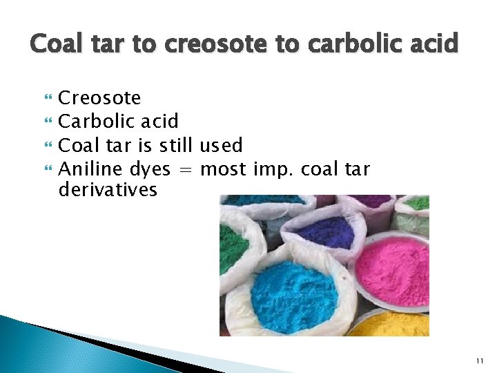 Coal tar to creosote to carbolic acid Creosote Carbolic acid Coal tar is still