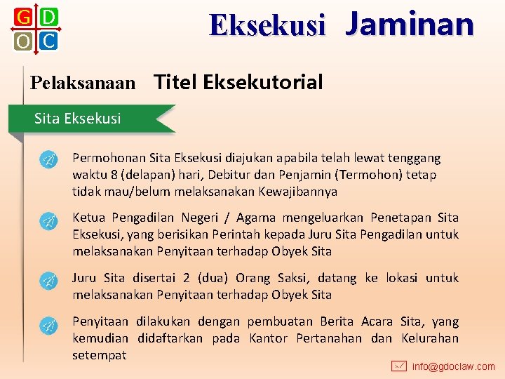 Eksekusi Jaminan G D O C Pelaksanaan Titel Eksekutorial Sita Eksekusi Permohonan Sita Eksekusi