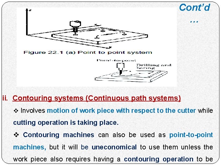 Cont’d … ii. Contouring systems (Continuous path systems) v Involves motion of work piece