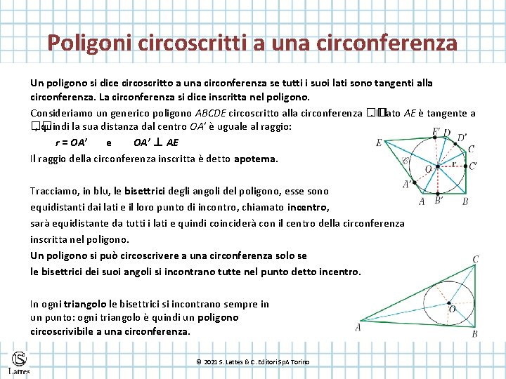 Poligoni circoscritti a una circonferenza Un poligono si dice circoscritto a una circonferenza se