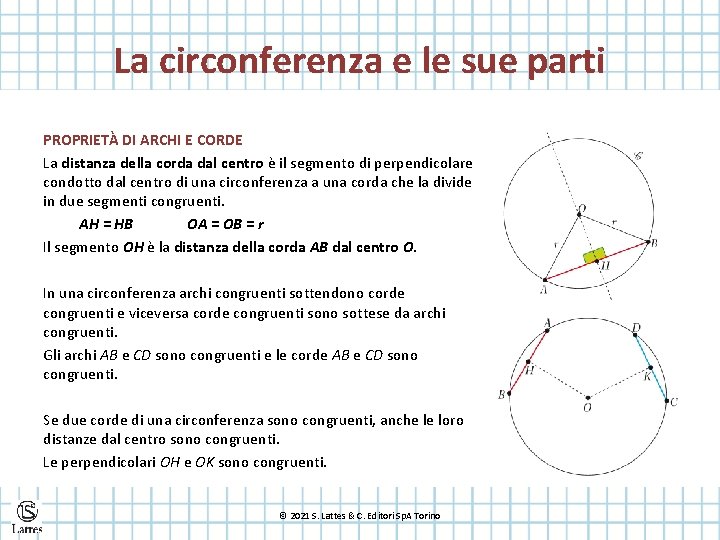 La circonferenza e le sue parti PROPRIETÀ DI ARCHI E CORDE La distanza della