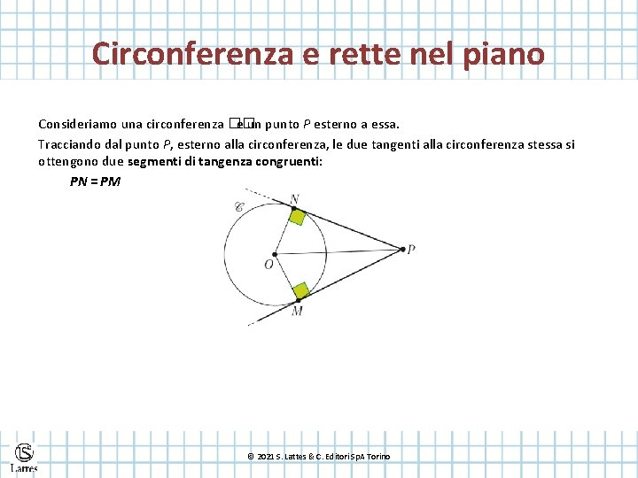 Circonferenza e rette nel piano Consideriamo una circonferenza �� e un punto P esterno