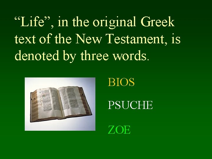 “Life”, in the original Greek text of the New Testament, is denoted by three