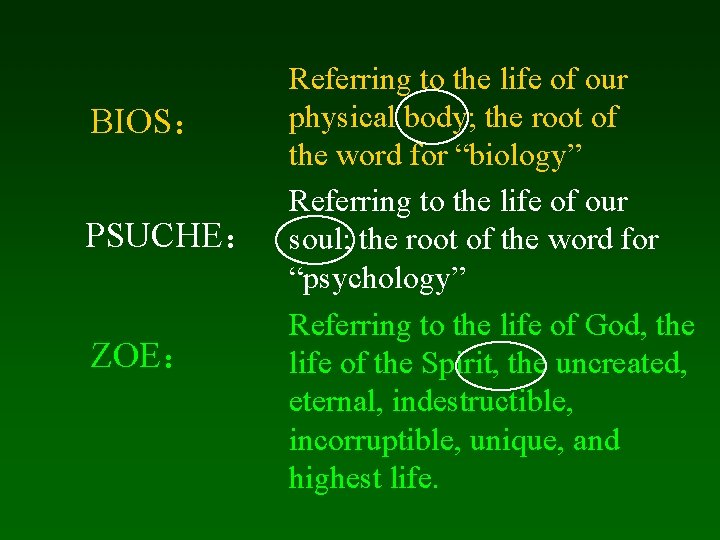 Referring to the life of our physical body; the root of BIOS： the word