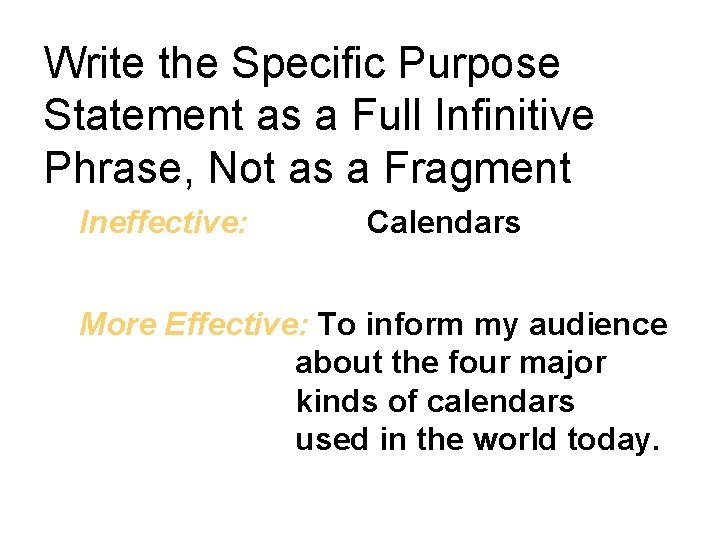 Write the Specific Purpose Statement as a Full Infinitive Phrase, Not as a Fragment