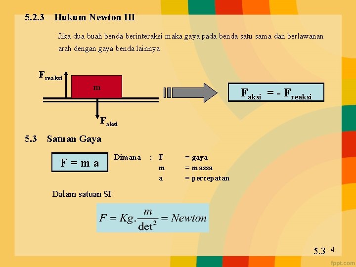 5. 2. 3 Hukum Newton III Jika dua buah benda berinteraksi maka gaya pada