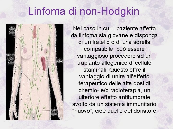 Linfoma di non-Hodgkin Nel caso in cui il paziente affetto da linfoma sia giovane