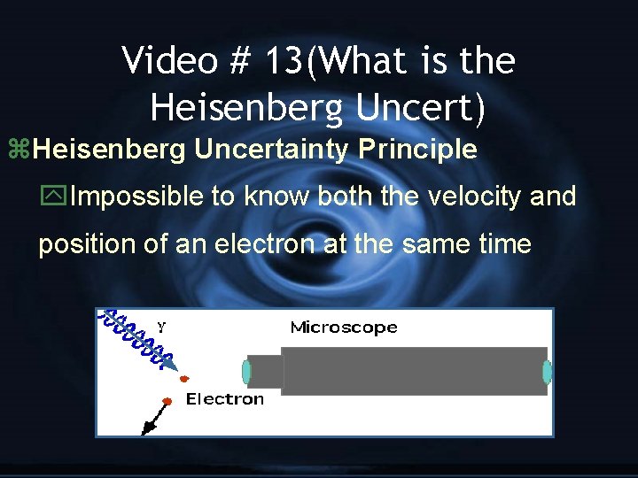 Video # 13(What is the Heisenberg Uncert) z. Heisenberg Uncertainty Principle y. Impossible to