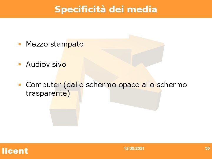 Specificità dei media § Mezzo stampato § Audiovisivo § Computer (dallo schermo opaco allo