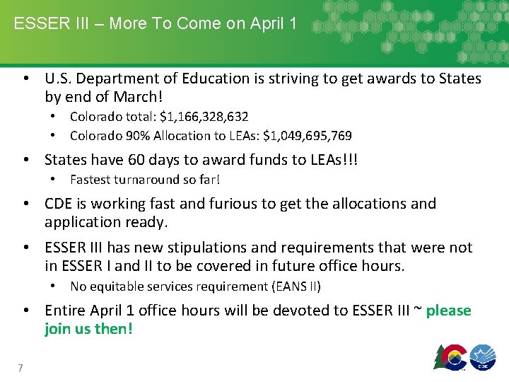 ESSER III – More To Come on April 1 • U. S. Department of