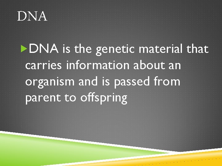 DNA is the genetic material that carries information about an organism and is passed