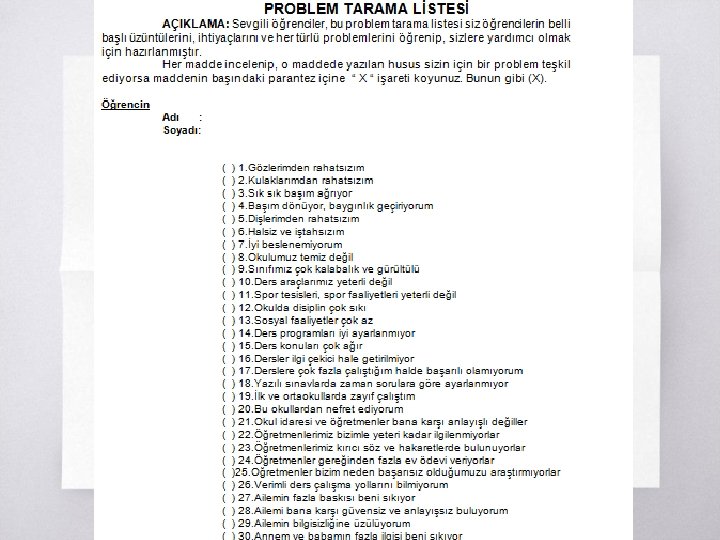 Problem Tarama Listeleri ▧? 