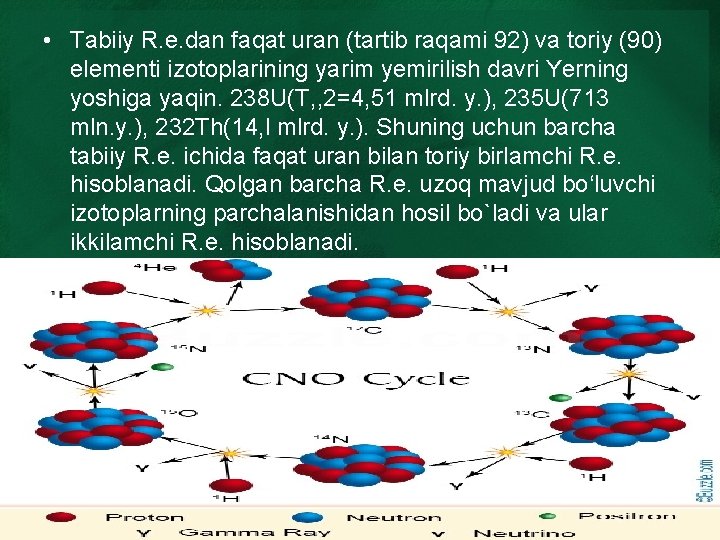  • Tabiiy R. e. dan faqat uran (tartib raqami 92) va toriy (90)