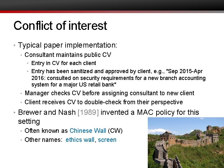 Conflict of interest • Typical paper implementation: • Consultant maintains public CV • Entry