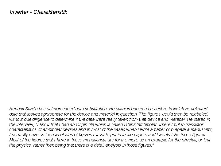 Inverter - Charakteristik Hendrik Schön has acknowledged data substitution. He acknowledged a procedure in Inverter - Charakteristik Hendrik Schön has acknowledged data substitution. He acknowledged a procedure in