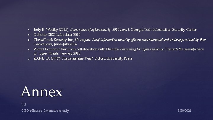 1. 2. 3. 4. 5. Jody R. Westby (2015), Governance of cybersecurity: 2015 report, 1. 2. 3. 4. 5. Jody R. Westby (2015), Governance of cybersecurity: 2015 report,