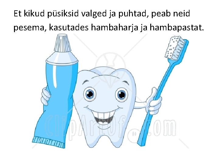 Et kikud püsiksid valged ja puhtad, peab neid pesema, kasutades hambaharja ja hambapastat. 
