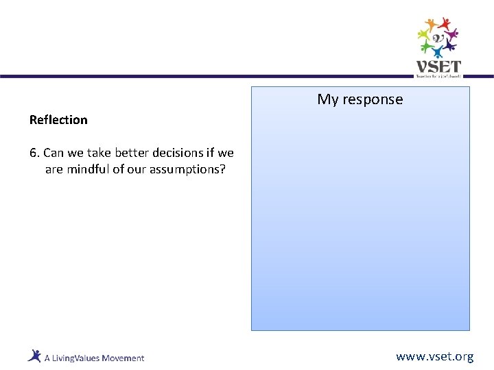 My response Reflection 6. Can we take better decisions if we are mindful of