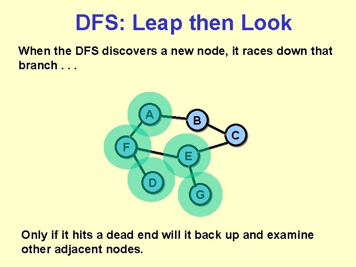 DFS: Leap then Look When the DFS discovers a new node, it races down