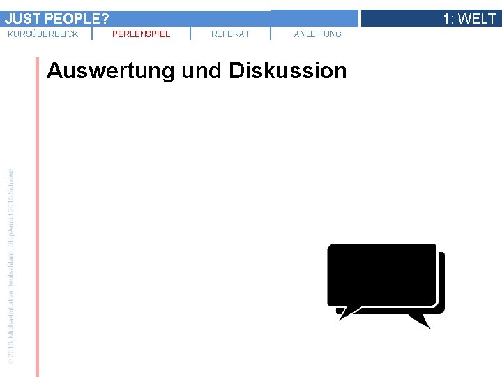 JUST PEOPLE? KURSÜBERBLICK 1: WELT PERLENSPIEL REFERAT ANLEITUNG Auswertung und Diskussion 