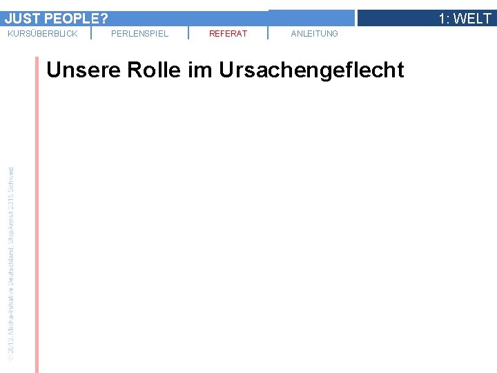 JUST PEOPLE? KURSÜBERBLICK 1: WELT PERLENSPIEL REFERAT ANLEITUNG Unsere Rolle im Ursachengeflecht 