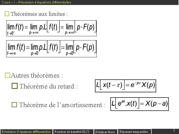 Cours – I – Résolution d’équations différentielles � Théorèmes aux limites : �Autres théorèmes