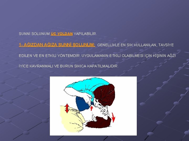 SUNNİ SOLUNUM ÜÇ YOLDAN YAPILABİLİR. 1 - AĞIZDAN AĞIZA SUNNİ SOLUNUM: GENELLİKLE EN SIK