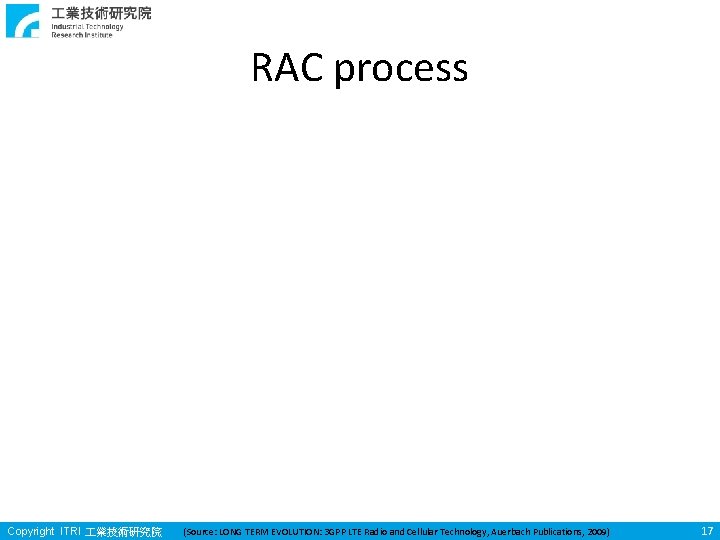 RAC process Copyright ITRI 業技術研究院 (Source: LONG TERM EVOLUTION: 3 GPP LTE Radio and