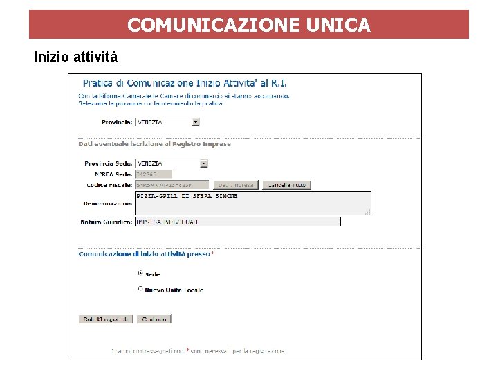 COMUNICAZIONE UNICA Inizio attività 