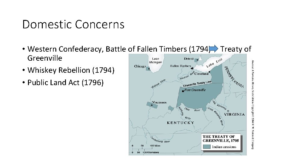 Domestic Concerns • Western Confederacy, Battle of Fallen Timbers (1794) Greenville • Whiskey Rebellion Domestic Concerns • Western Confederacy, Battle of Fallen Timbers (1794) Greenville • Whiskey Rebellion