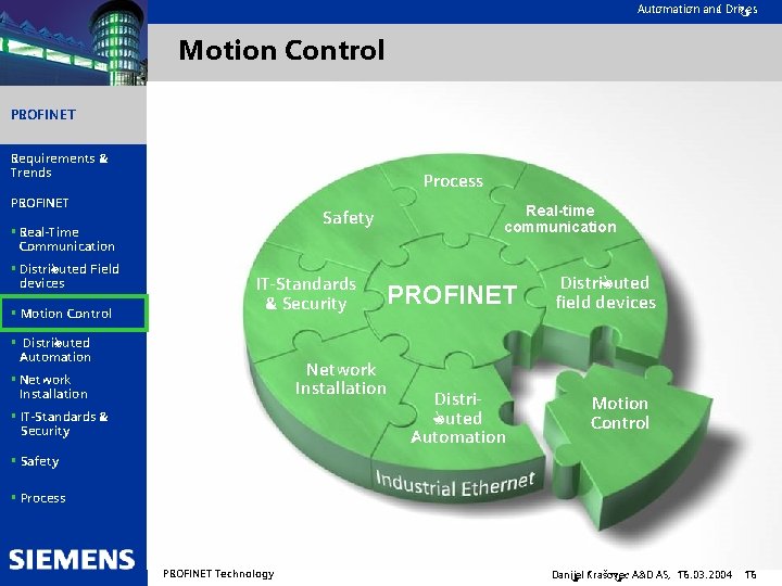 Automation and Drives Motion Control PROFINET Requirements & Trends Process PROFINET § Real-Time Communication