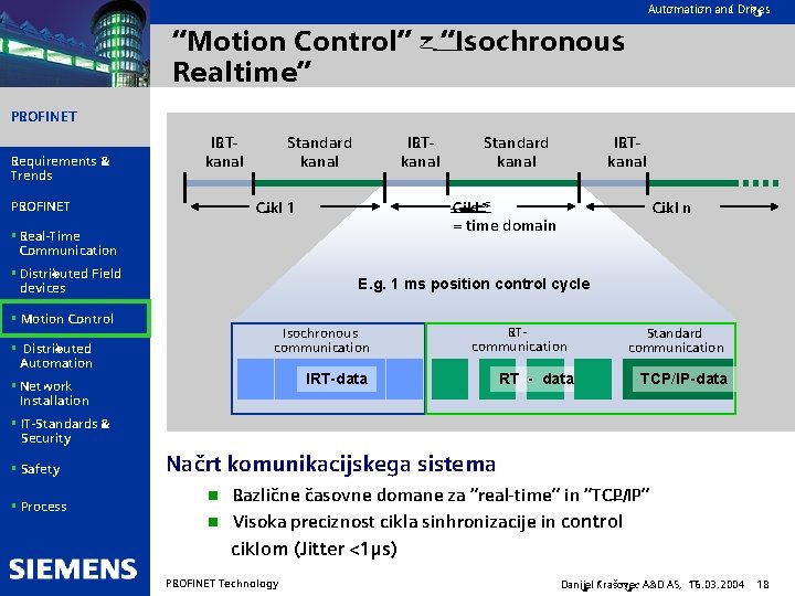 Automation and Drives “Motion Control” z “Isochronous Realtime” PROFINET Requirements & Trends IRTkanal PROFINET