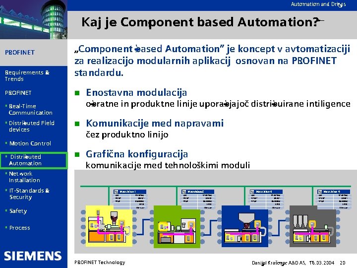 Automation and Drives Kaj je Component based Automation? PROFINET Requirements & Trends PROFINET „Component