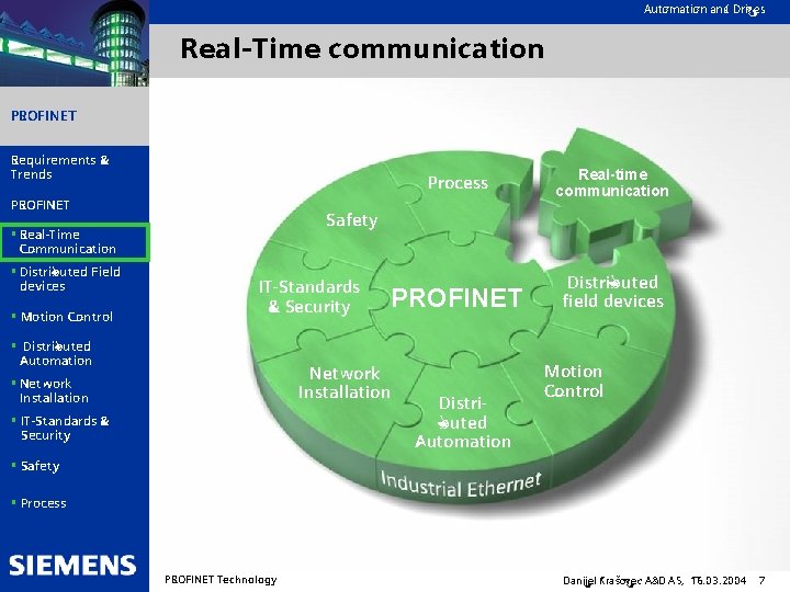 Automation and Drives Real-Time communication PROFINET Requirements & Trends Process PROFINET Safety § Real-Time