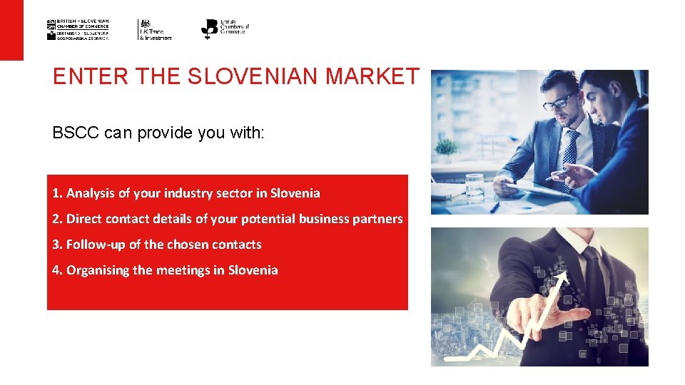 ENTER THE SLOVENIAN MARKET BSCC can provide you with: 1. Analysis of your industry