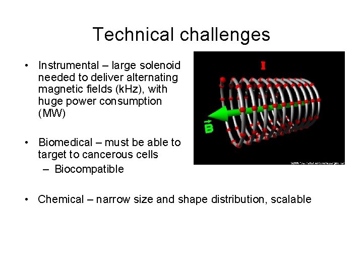 Technical challenges • Instrumental – large solenoid needed to deliver alternating magnetic fields (k.