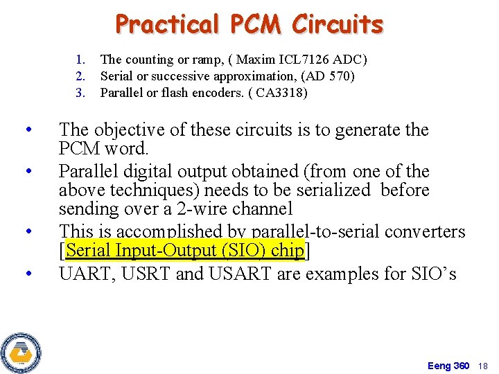 Practical PCM Circuits 1. 2. 3. • • The counting or ramp, ( Maxim