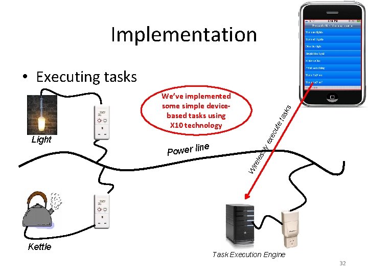 Implementation • Executing tasks ute ec ex sly les ine Power l Wi re