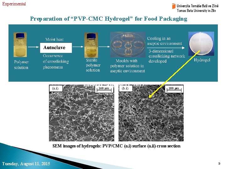 Experimental Preparation of “PVP-CMC Hydrogel” for Food Packaging Tuesday, August 11, 2015 SEM images