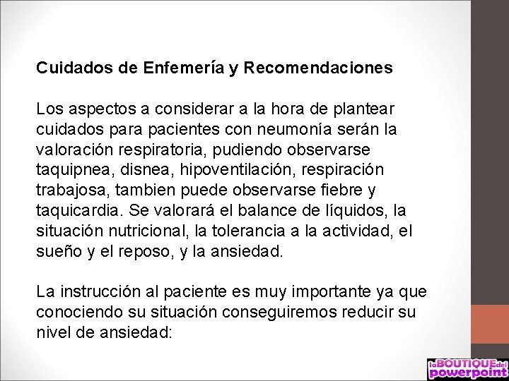 Cuidados de Enfemería y Recomendaciones Los aspectos a considerar a la hora de plantear