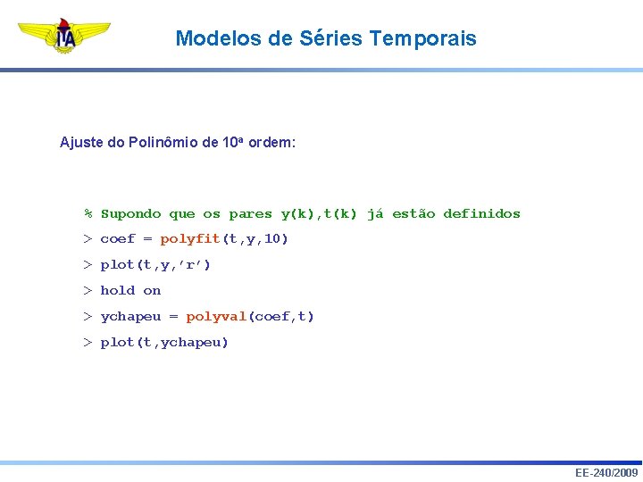 Modelos de Séries Temporais Ajuste do Polinômio de 10 a ordem: % Supondo que