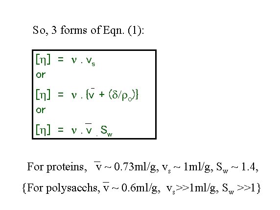 So, 3 forms of Eqn. (1): [h] = n. vs or [h] = n.