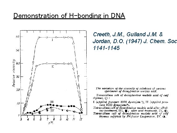 Demonstration of H-bonding in DNA Creeth, J. M. , Gulland J. M. & Jordan,