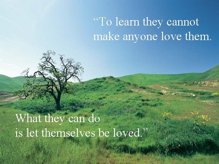 “To learn they cannot make anyone love them. What they can do is let
