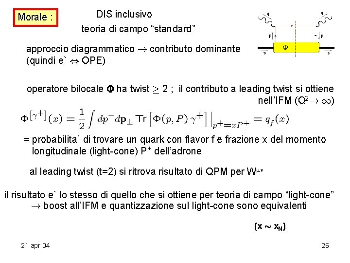 Morale : DIS inclusivo teoria di campo “standard” approccio diagrammatico ! contributo dominante (quindi Morale : DIS inclusivo teoria di campo “standard” approccio diagrammatico ! contributo dominante (quindi