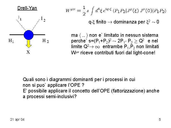 Drell-Yan q¢ finito ! dominanza per 2 » 0 ma h. . i non Drell-Yan q¢ finito ! dominanza per 2 » 0 ma h. . i non