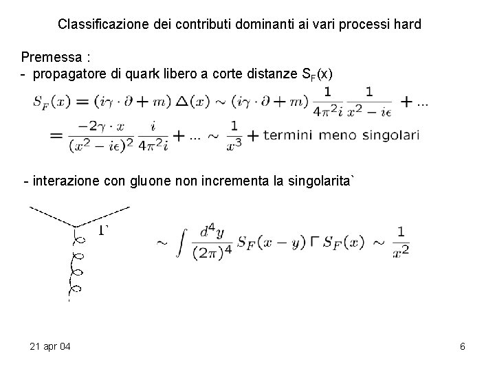 Classificazione dei contributi dominanti ai vari processi hard Premessa : - propagatore di quark Classificazione dei contributi dominanti ai vari processi hard Premessa : - propagatore di quark