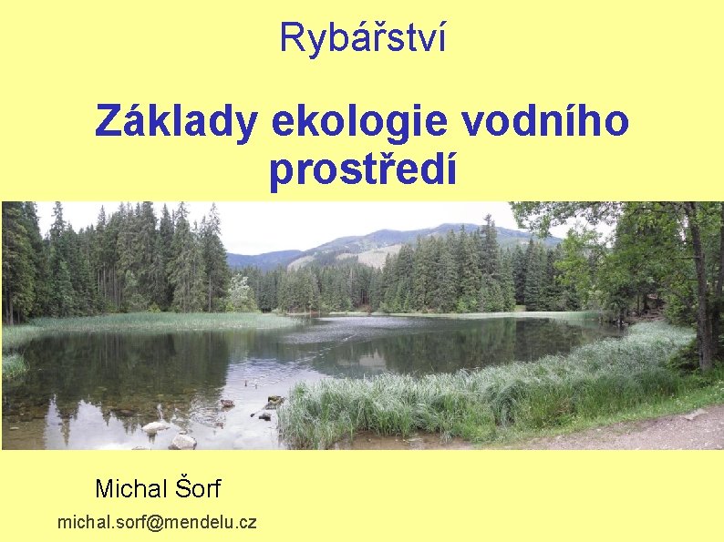 Rybářství Základy ekologie vodního prostředí Michal Šorf michal. sorf@mendelu. cz 